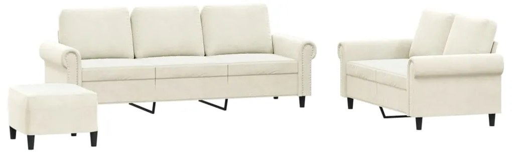 3202268 vidaXL Комплект дивани от 3 части с възглавници, кремав, кадифе