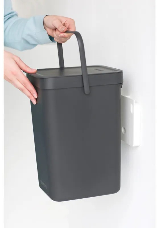 Кош за разделно събиране на боклук Brabantia Sort&Go 647670, 12 л, Дръжка, Възможност за стенен монтаж, Тъмносив