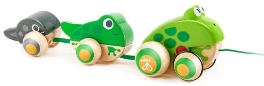Hape - Дървена играчка за дърпане - Семейство жабки