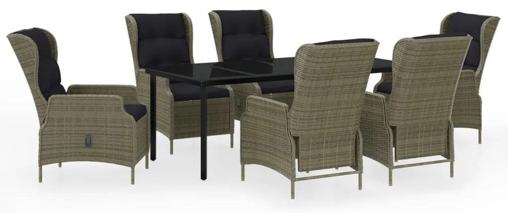 3099653 vidaXL Градински трапезен комплект, 7 части, кафяв