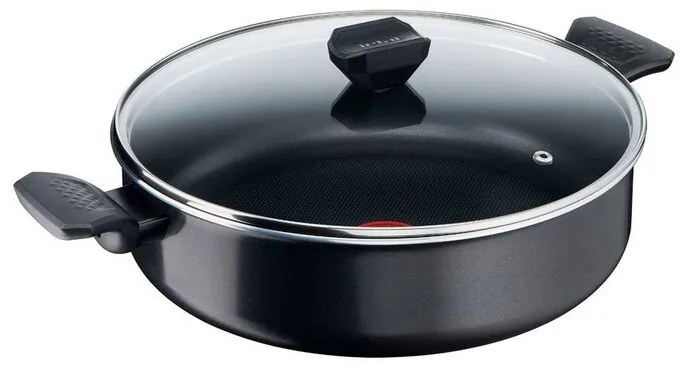 Плитка тенджера Tefal B5677253 SHAL28LID B LENA SIMPLY CLEAN B, 28 см, Незалепващо титаниево покритие, Температурен индикатор Thermo-signal, Черен