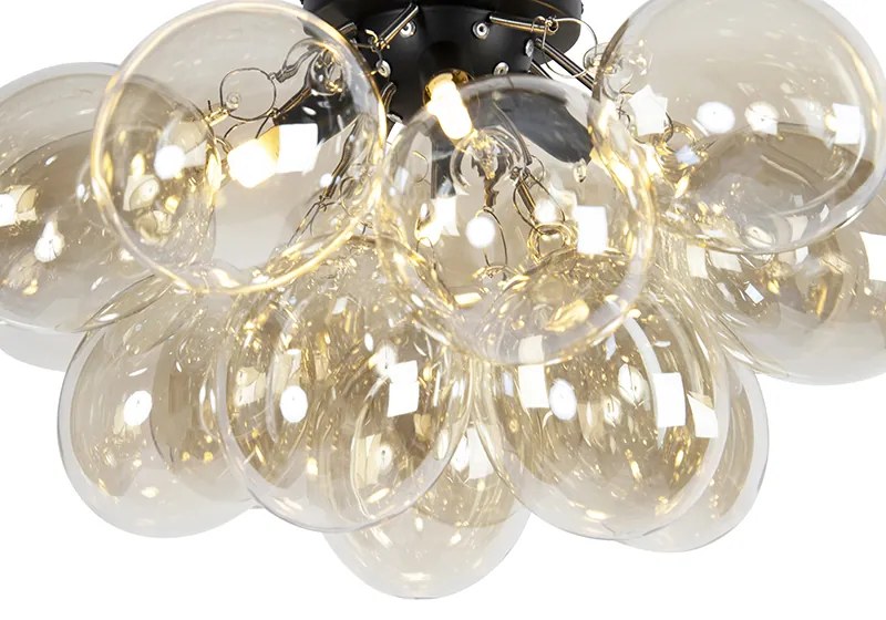 Дизайнерска таванна лампа черна с кехлибарено стъкло 4-светлина - Uvas