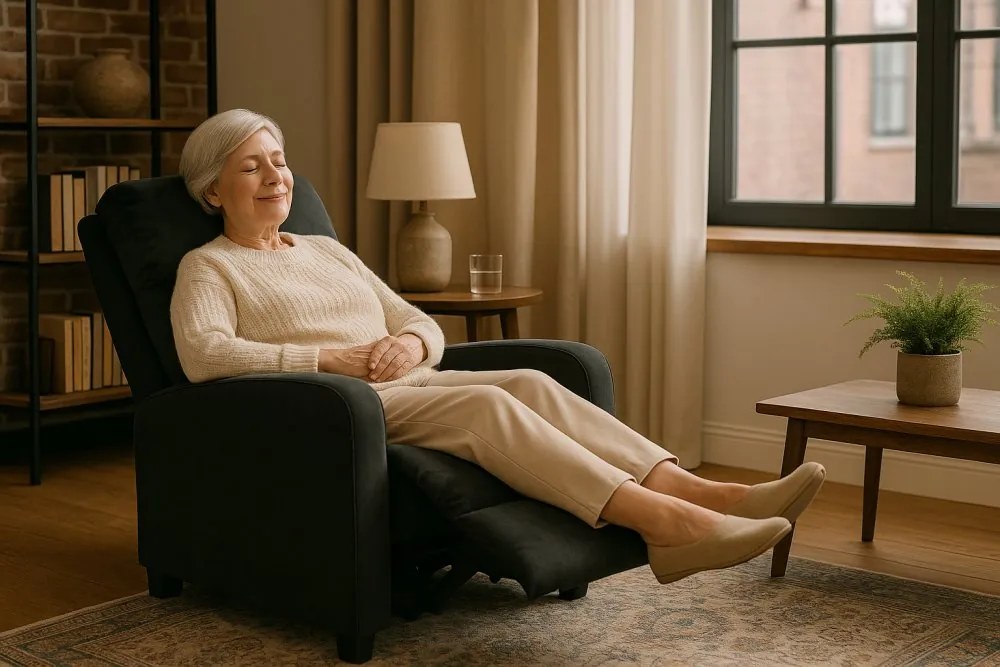 Стилен фотьойл с накланяне от черно кадифе