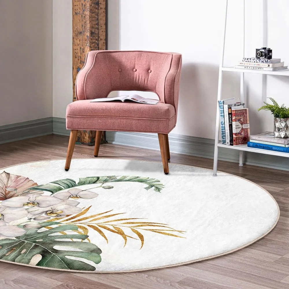 Кремав кръгъл килим подходящ за пране и за прахосмукачки роботи ø 80 cm Comfort – Mila Home