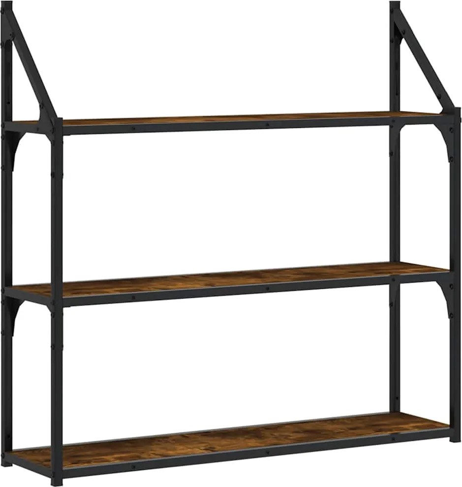 835456 vidaXL Стенен рафт на 3 нива опушен дъб 80x21x78,5 см инженерно дърво