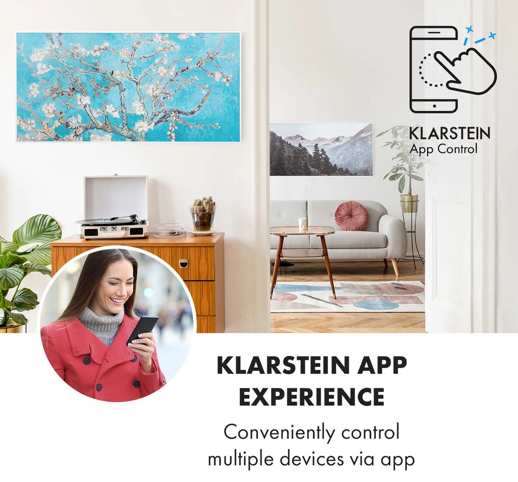 Klarstein Wonderwall Air Art Smart, инфрачервен нагревател, 120 х 60 см, 700 W, приложение, бадемов цвят