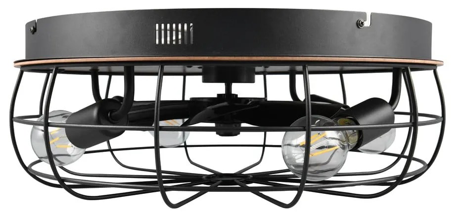 Матово черно/кафяво осветително тяло за таван с дистанционно управление/с вентилатор Trondheim – Reality