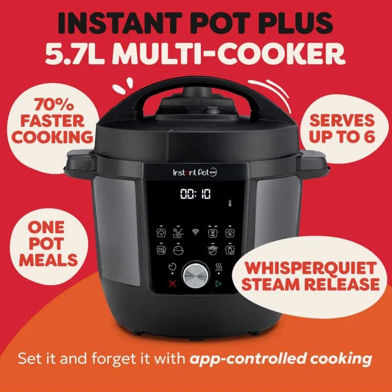 Мултикукър Instant Pot Plus 60 WiFi, 1000W, 5.7 л, 9 програми, WiFi управление, LCD дисплей, Неръждаема стомана, Черен