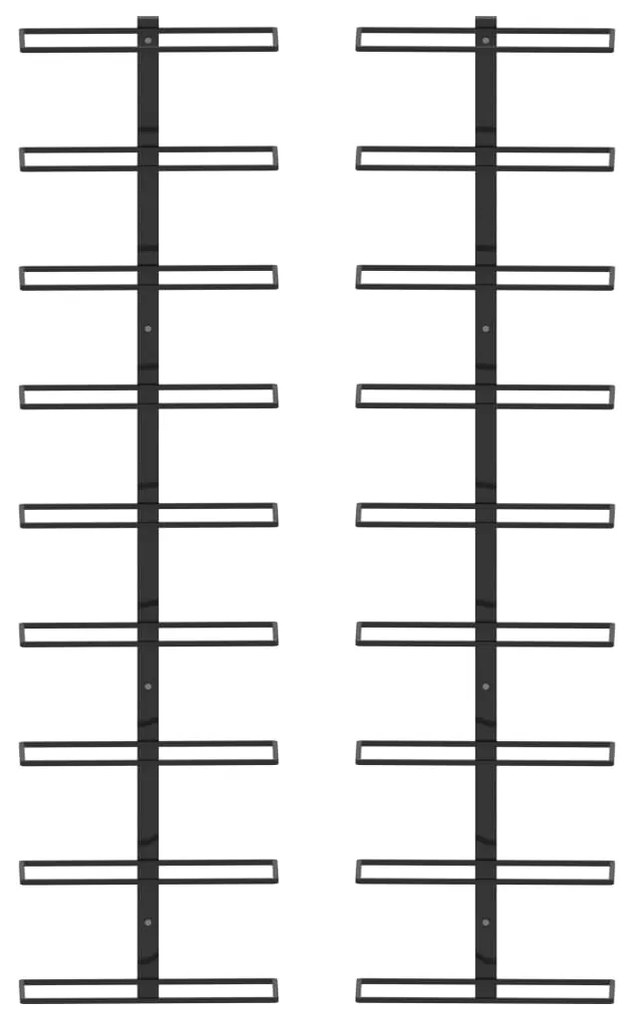 289562 vidaXL Стойки за вино за 18 бутилки стенен монтаж 2 бр черни желязо