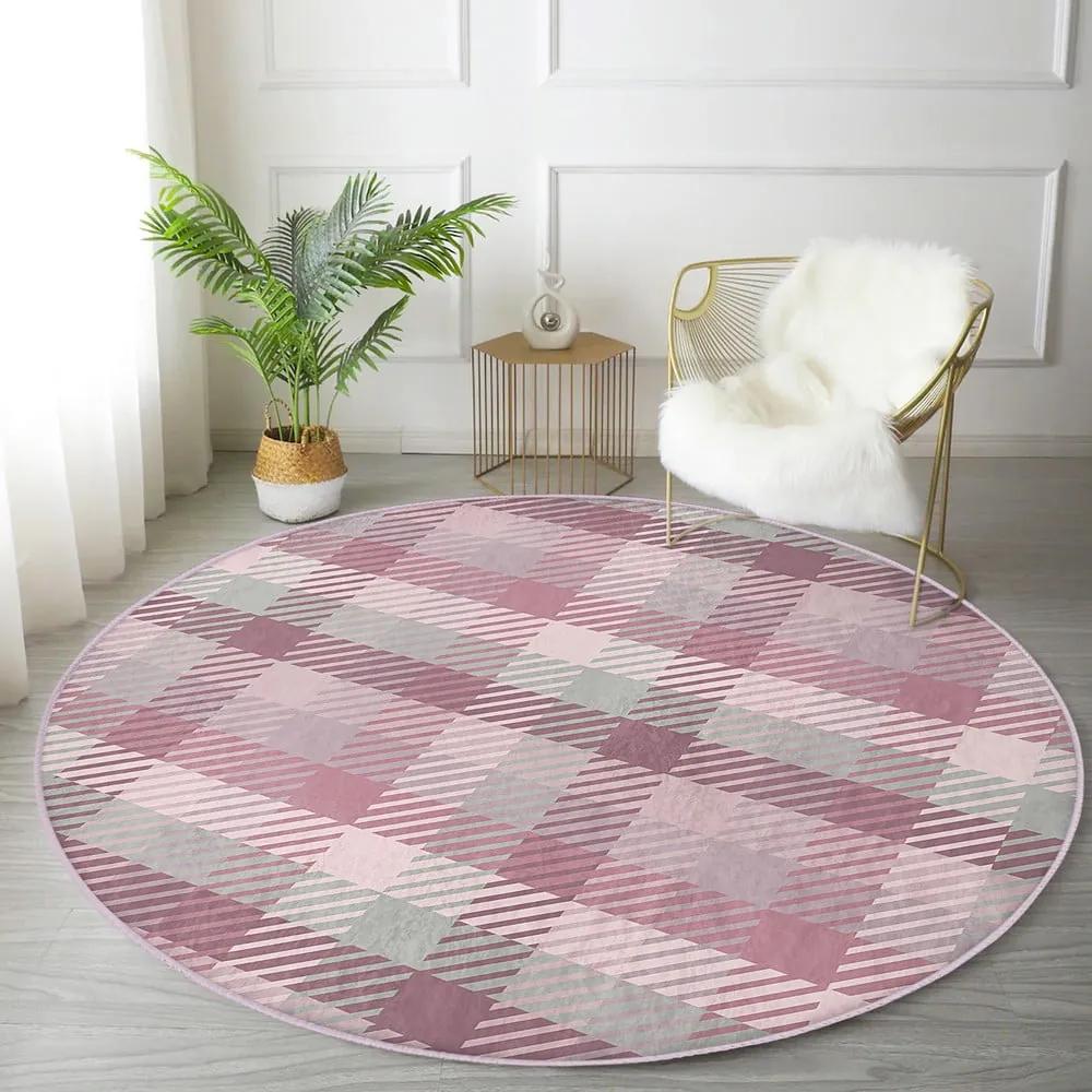 Розов кръгъл килим подходящ за пране и за прахосмукачки роботи ø 100 cm Comfort – Mila Home