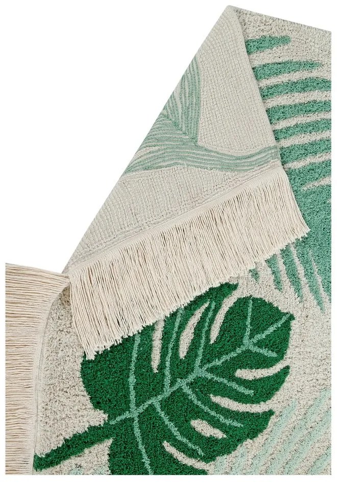 Зелен и кремав ръчно изработен памучен детски килим подходящ за пране 140x200 cm Tropical Green – Lorena Canals