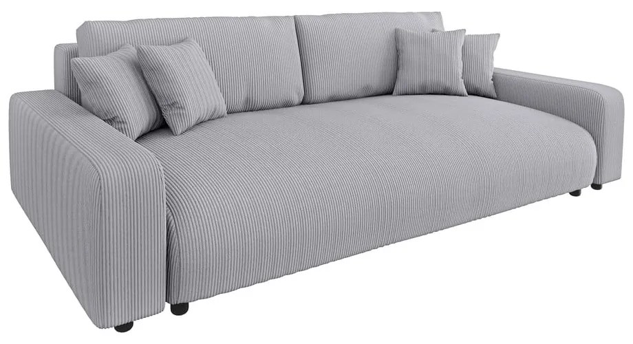 Светлосив разтегателен диван с място за съхранение от рипсено кадифе 234 cm Sara – Ropez