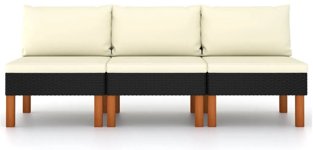 315768 vidaXL Средни дивани, 3 бр, полиратан и евкалиптово дърво масив