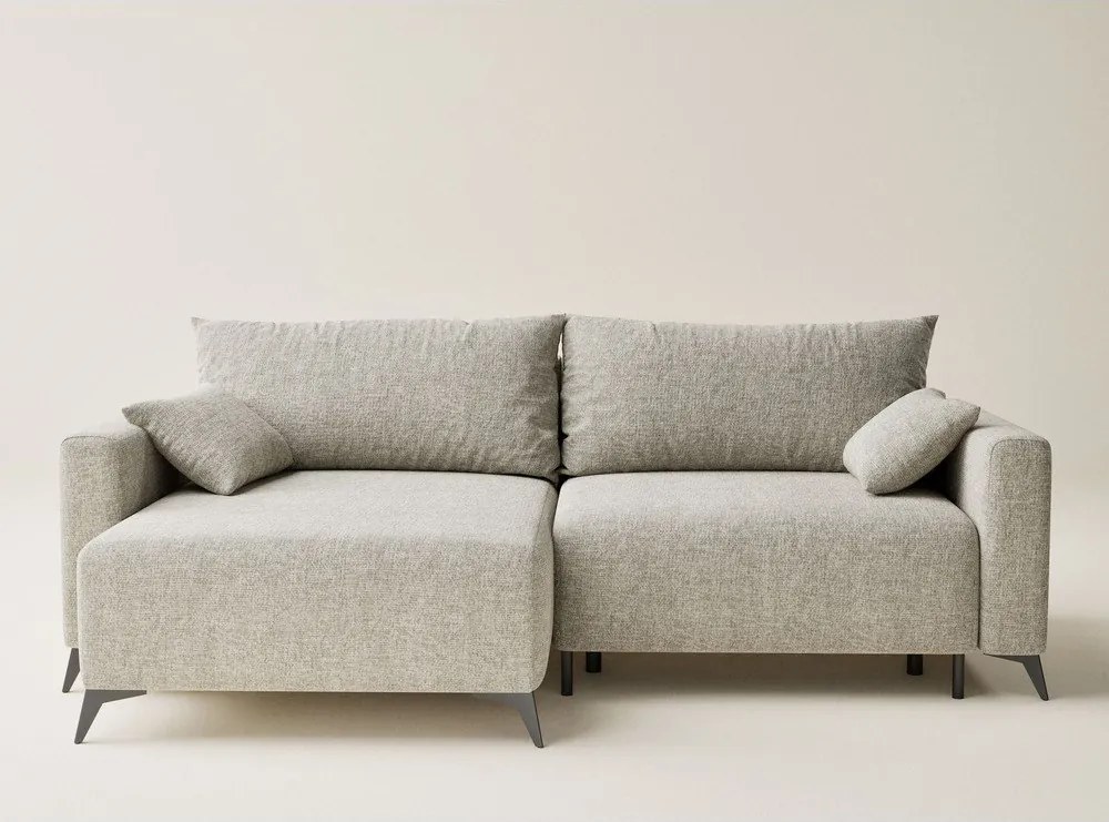 Бежов шенилов сгъваем/с място за съхранение ъглов диван (ляв ъгъл) Leon – Maison de Rêve