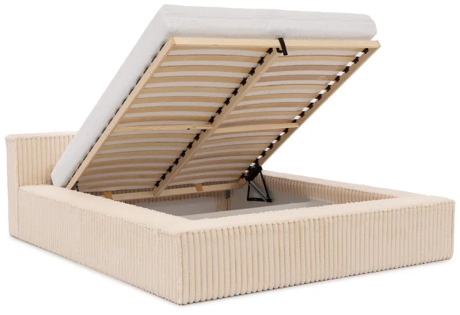 Бежово двойно тапицирано легло с място за съхранение и включена подматрачна рамка 140x200 cm Cloe – Ropez