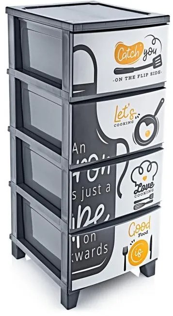Horecano - Пластмасов шкаф за съхранение на 4-ри нива 37x44,5xh90см с декор "Catch you" HOME-(TRN-077-02)