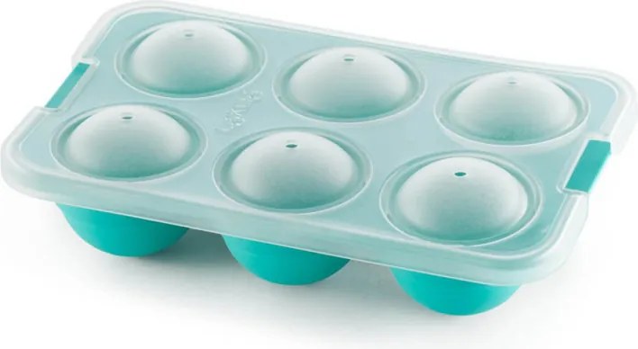 Форма за лед с капак Lekue 1010246, 20.5x13x5.5 см, 6 сфери, Платинен силикон, -20°C / +80°C, Светлосин