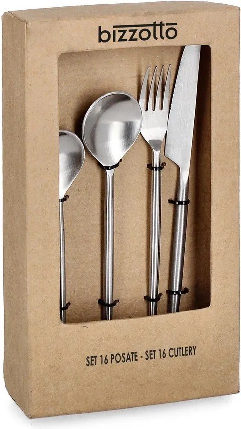 Прибори за хранене 16 бр. от неръждаема стомана в сребрист цвят за 4 души Bronte – Bizzotto