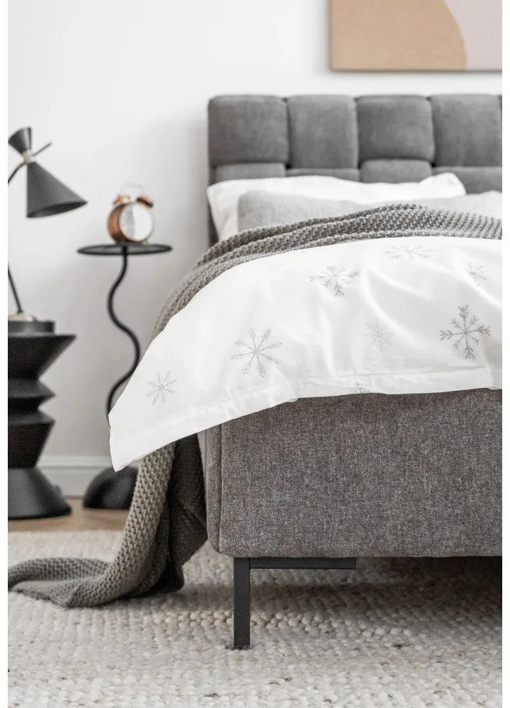 Сиво тапицирано двойно легло с включена подматрачна рамка 180x200 cm Eve – Miuform