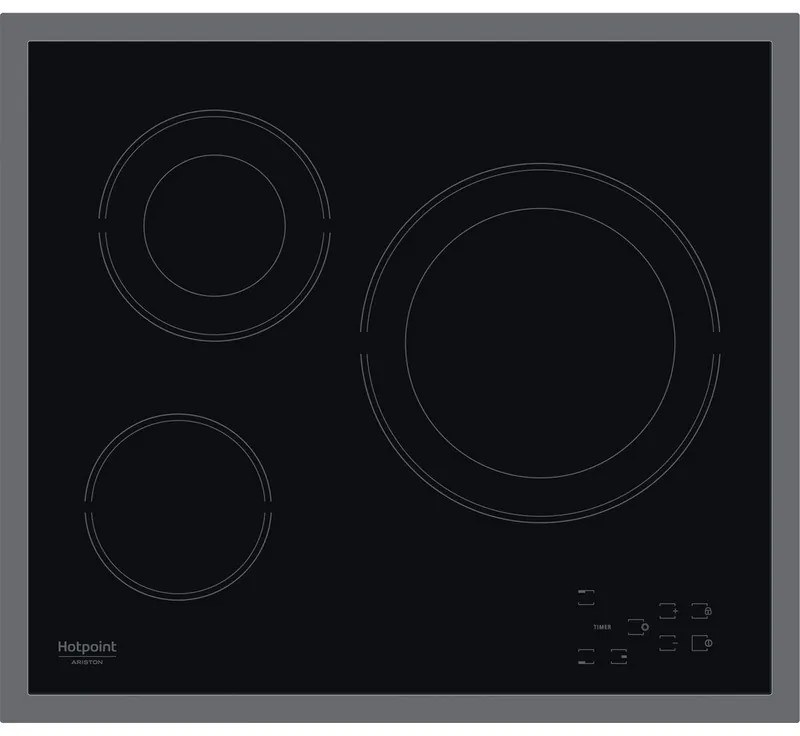 Керамичен плот за вграждане Hotpoint-Ariston HR 603X/1, 4500W, 4 зони, 9 степени, Таймер, Черен