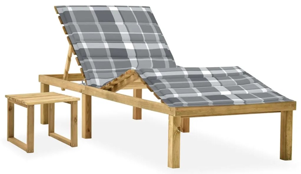 3065878 vidaXL Градински шезлонг с масичка и шалте, импрегнирано борово дърво