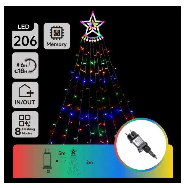 Aigostar - LED RGBY Външна коледна украса 206xLED/6W/230V 2m IP44
