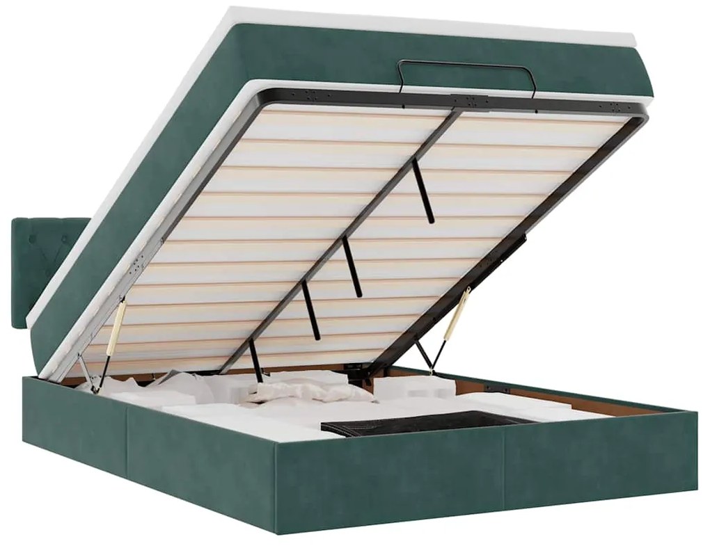 3312695 vidaXL Османска легло с матрак и LED, тъмнозелено, 140x190 см, кадифе