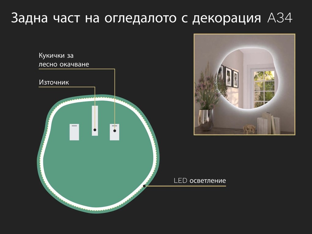 Огледало с органична LED подсветка A34 80x77