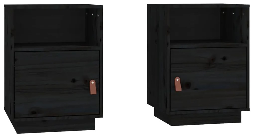 818324 vidaXL Нощни шкафчета, 2 бр, черни, 40x34x55 см, борово дърво масив