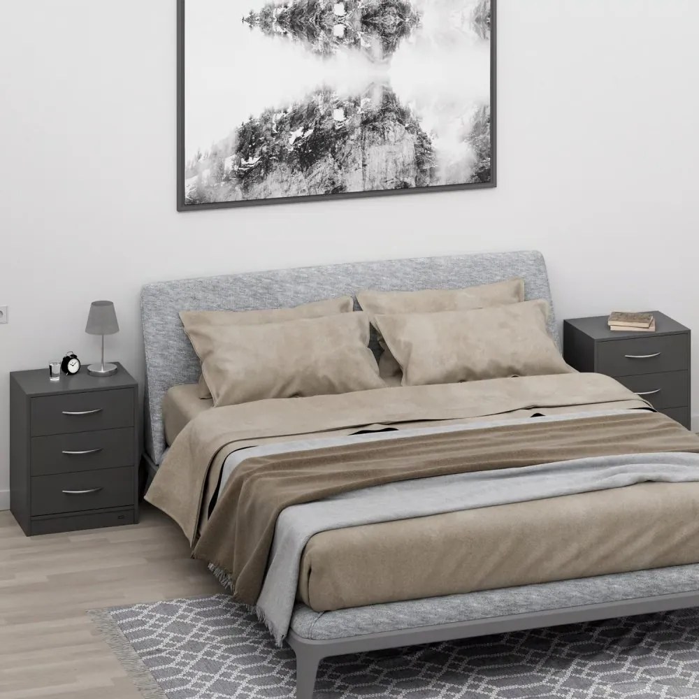 Нощно шкафче Eloise - комплект от 2 части, 3 чекмеджета, 54 × 39 × 28 cm drevo / sivá