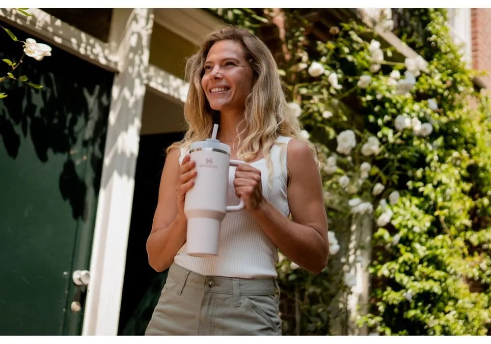 Светлорозов термос със сламка от неръждаема стомана 1,18 l Quencher H2.0 FlowState Tumbler Rose Quartz – Stanley