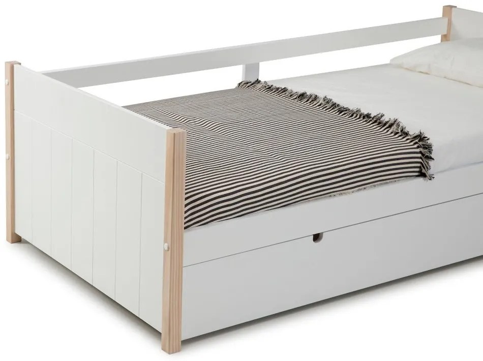 Детско легло от борова дървесина с допълнително разтегателно легло в бял и естествен цвят 90x190 cm Kiara - Marckeric