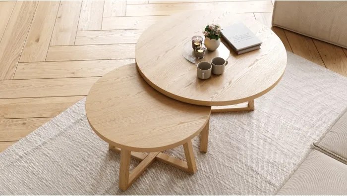 OASIS Естествен дъб - КОМПЛЕКТ 2 КРЪГЛИ ХОЛНИ МАСИ Ø80/60 cm МОДЕРНИ ДЪРВЕНИ