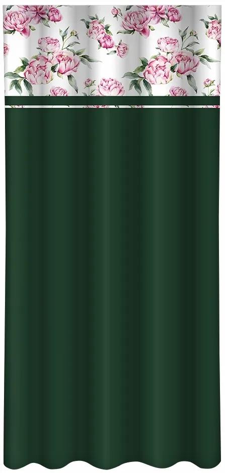 Елегантна тъмнозелена завеса с принт на божур Ширина: 160 см | Дължина: 250 см