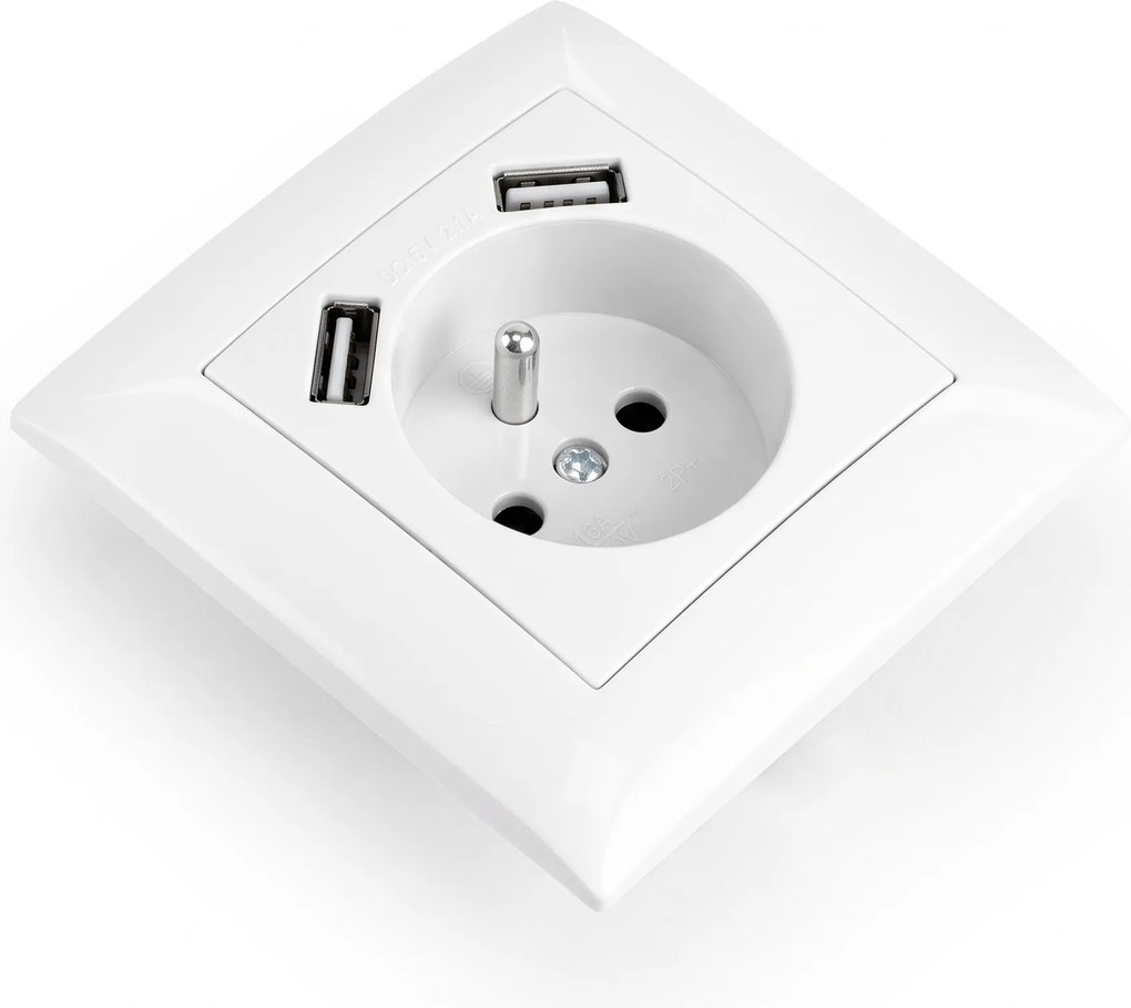 Единичен контакт със заземяване + 2x USB-A OSTE JNH003-G White