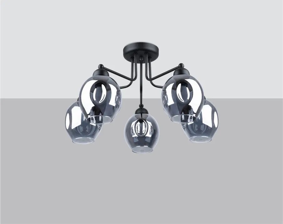 Черно осветително тяло за таван със стъклен абажур 59x59 cm Garten – Sollux