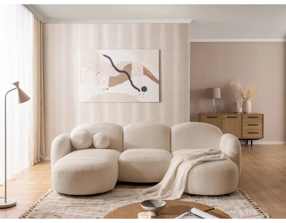 Светлокафяв ъглов диван от прежда с примки от букле (U форма) Orbit – Ropez