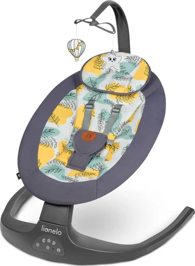 Lionelo - Детска люлка с мелодия RALF, захранване 4xAA, с дистанционно управление, цвят Grey Concrete