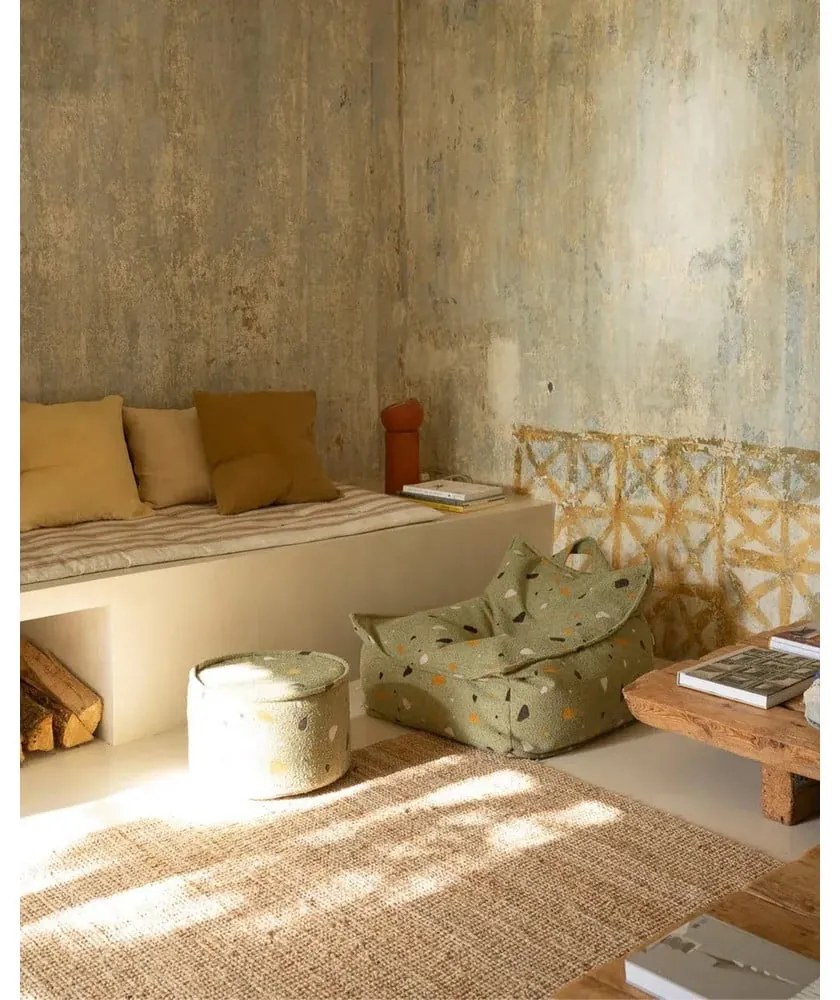 Зелен детски пуф от букле и шенил Terrazzo Chair – Wigiwama