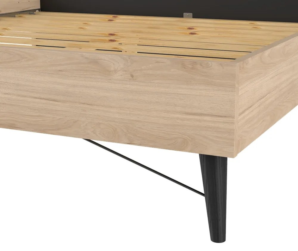 Двойно легло от дъбов декор с включена подматрачна рамка в естествен цвят 180x200 cm Ry – Tvilum