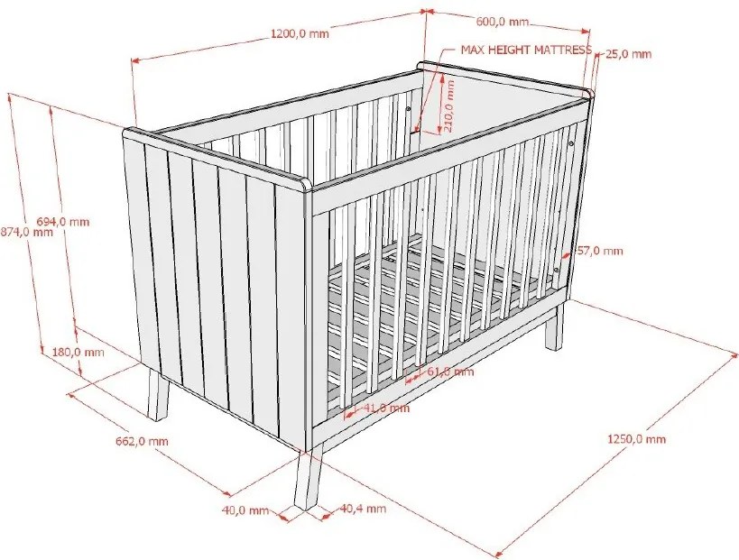 Бежово детско креватче 60x120 cm от масивен бор с регулируема височина Sezane – Vipack