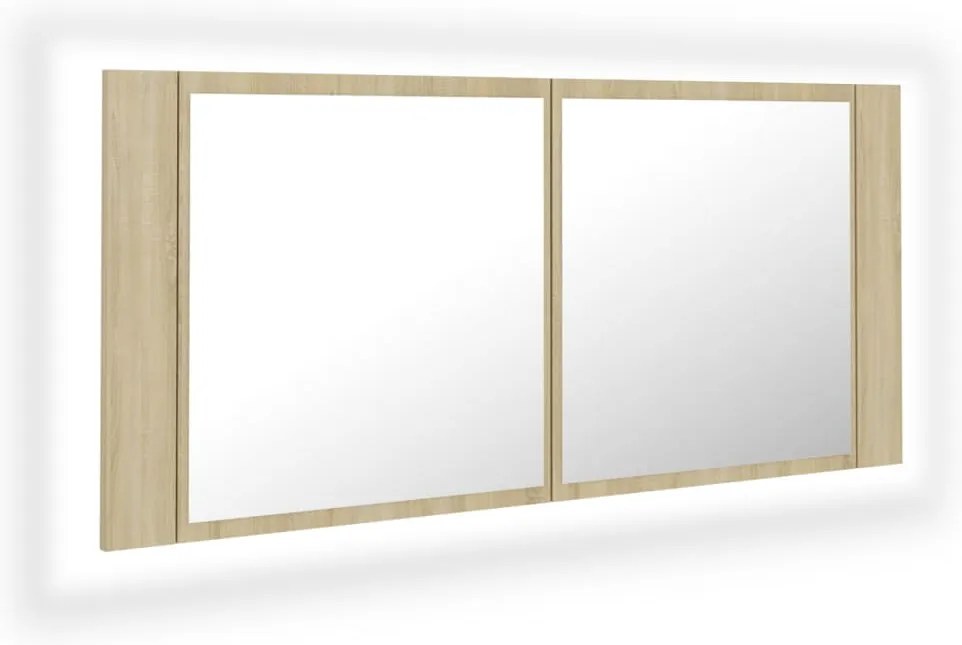 804983 vidaXL Шкаф с LED огледало за баня, дъб сонома, 100x12x45 см, акрил