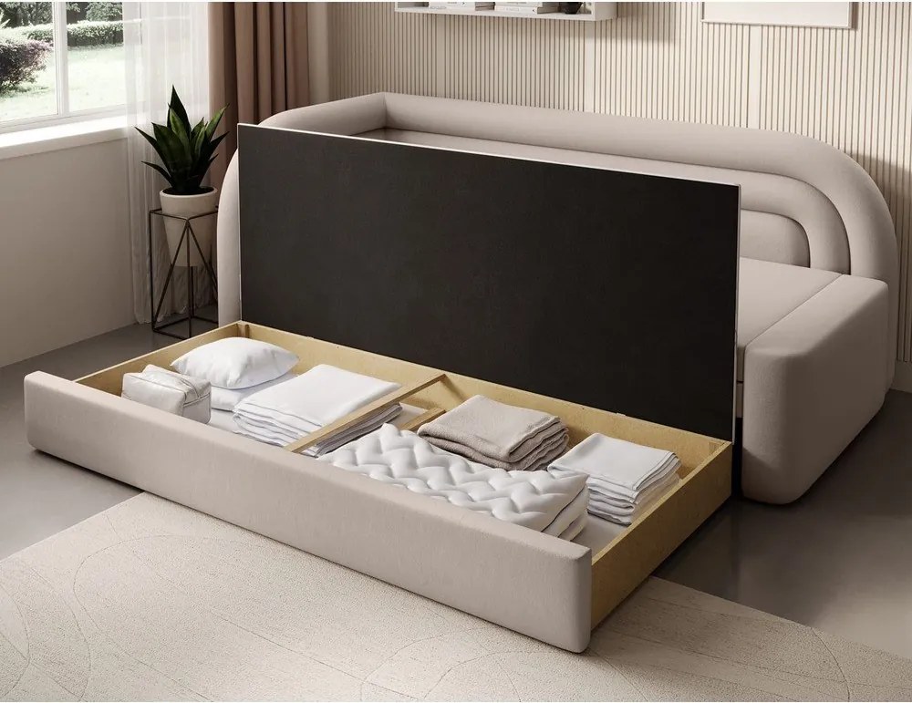 Бежов кадифен разтегателен диван с място за съхранение ляв ъгъл 223 cm Fabillo – ELTAP