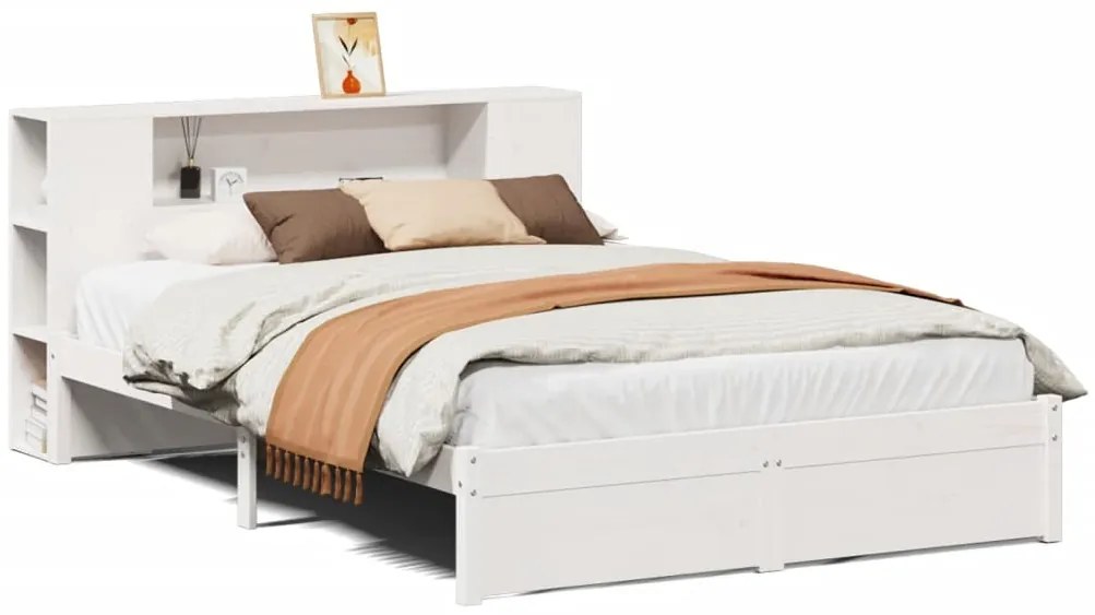 3322358 vidaXL Легло с етажерка за книги, без матрак, 120x200 см, бор масив