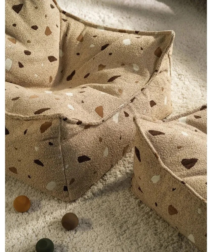 Светлокафяв детски пуф от букле и шенил Terrazzo Square – Wigiwama