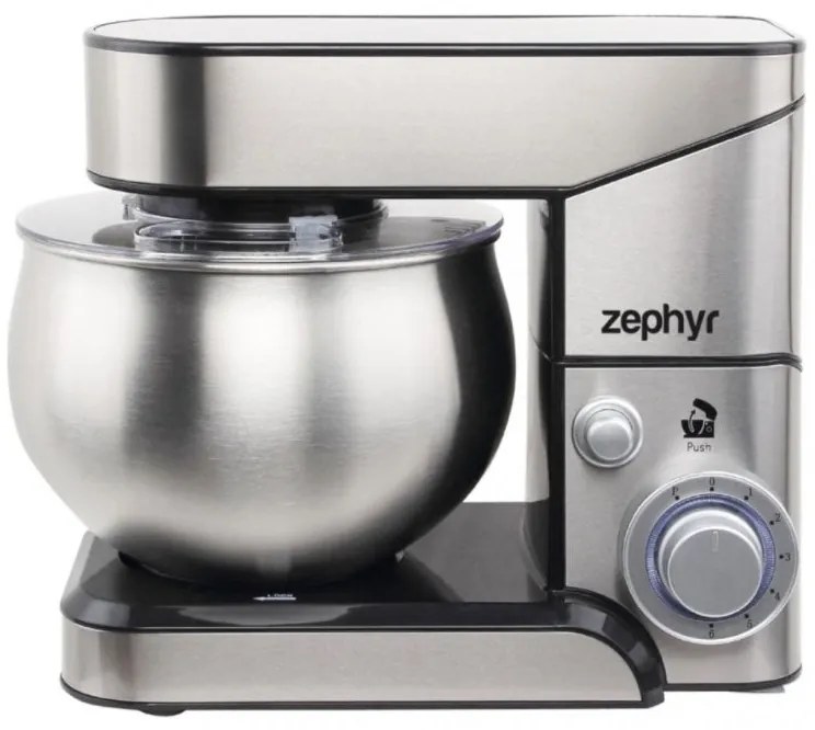 Планетарен миксер с иноксова купа ZEPHYR ZP 1115 U, 1000W, 5 литра, 6 степени, Приставки, Стомана, Сребрист