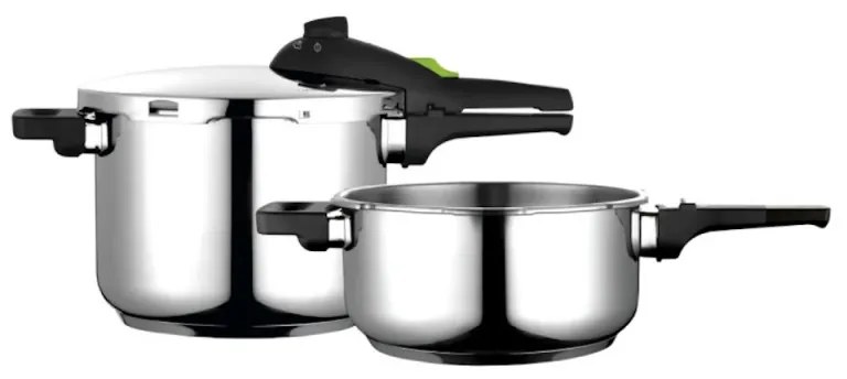 Разопакован: Комплект 2 бр тенджери под налягане Fagor Rapid Xpress, 4+6 л, 2 нива 60/100 kPa, 5 системи за безопасност, Стомана 18/10, Сребрист