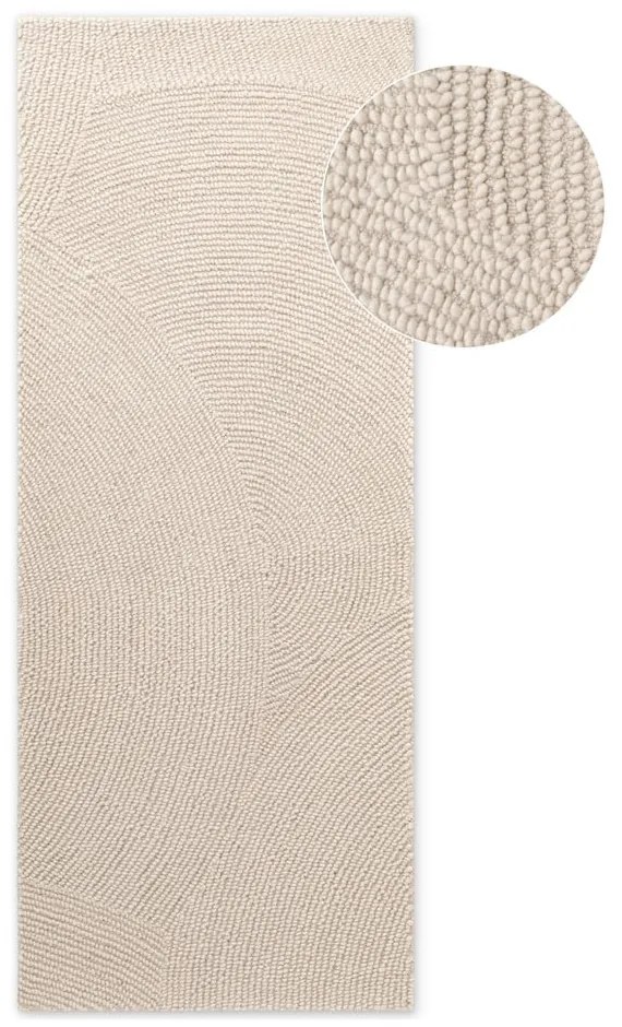 Ръчно изработена вълнена пътека в светло естествен цвят 80x200 cm Eleni Natural White – Hanse Home