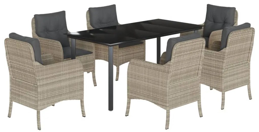 3212001 vidaXL Градински комплект 7 части с възглавници светлосив полиратан