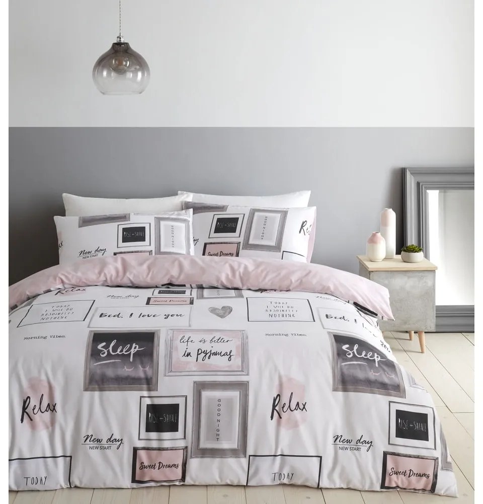 Розово и бяло спално бельо за двойно легло 200x200 cm Sleep Dreams - Catherine Lansfield